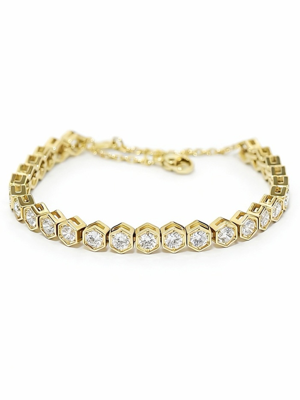 **Dainty Minimalist Hexagon Bracelet | 925 Sterling Silver | Yellow Gold Plated